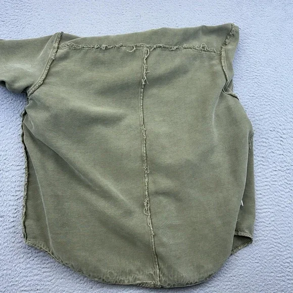 Pulp Shirt Womens XL Olive‎ Green Lyocell Tencel Button Front Boxy 3/4 Sleeve - Picture 9 of 14